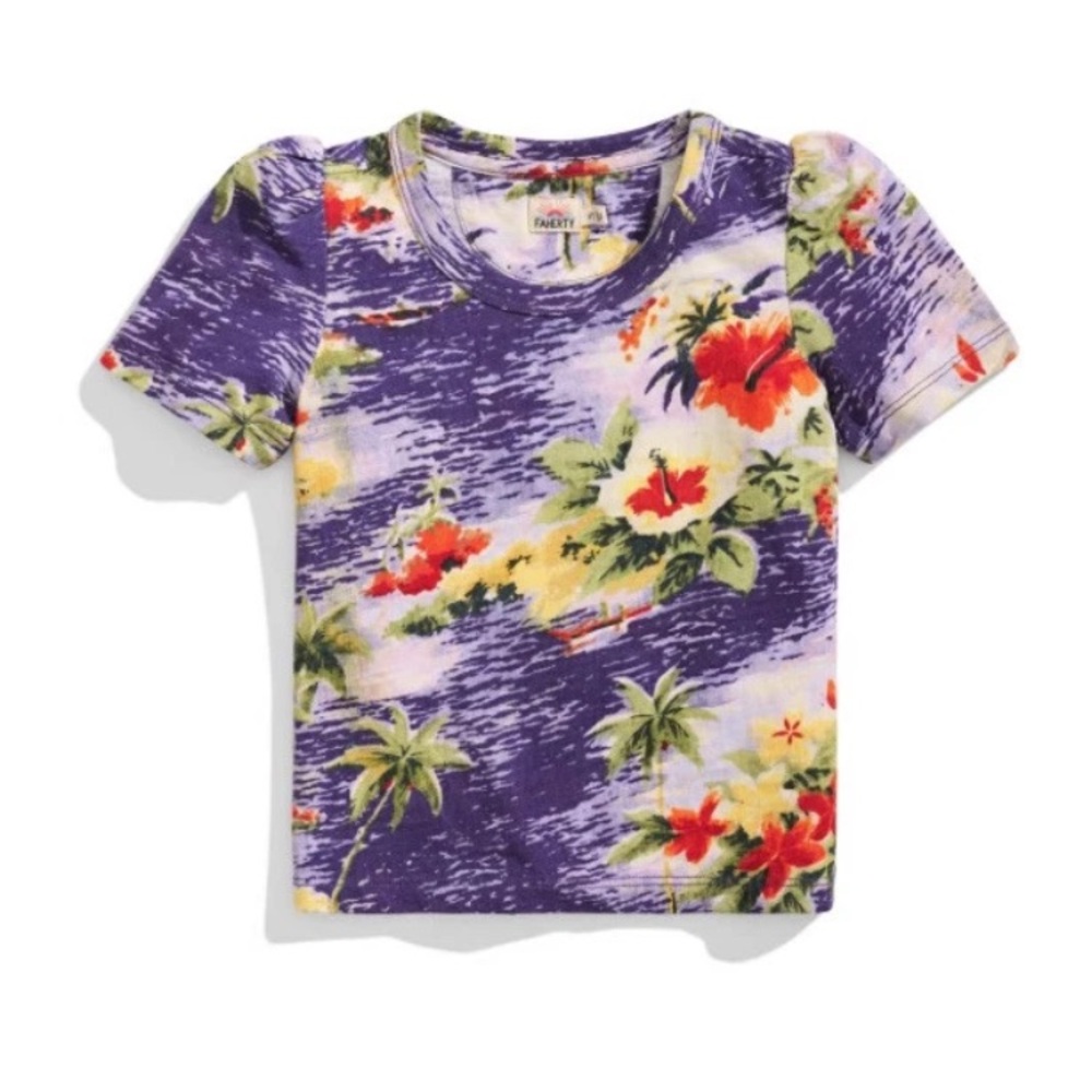 FAHERTY Kids Girls Sunwashed Puff Sleeve Purple Hawaiian Tee Size 5 NWT
